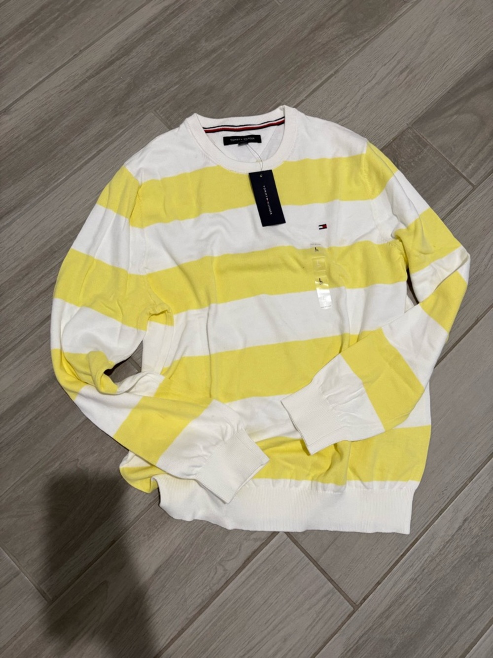 Tommy Hilfiger Yellow & White Striped Crewneck Sweater